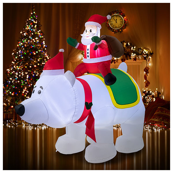 8 FT Christmas Inflatables Santa Claus Riding a Giant Polar Bear with LED Lights  Inflatable Outdoor Holiday Yard Decorations